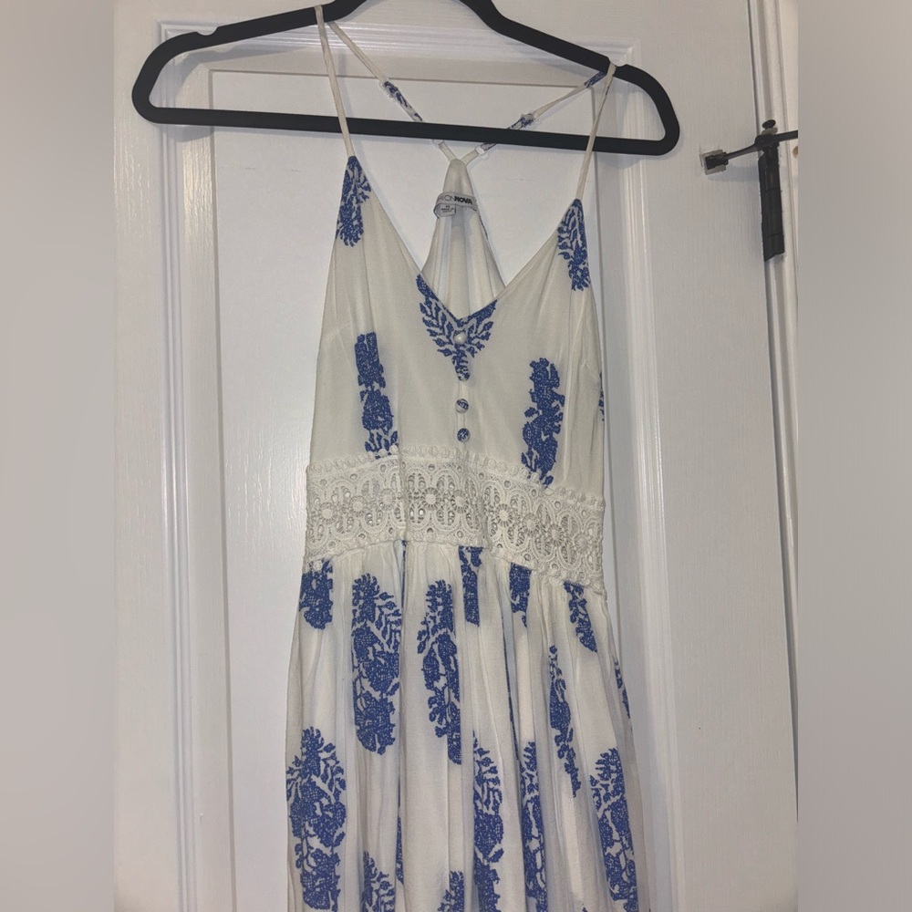 Blue and white maxi dress